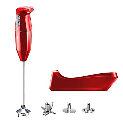 bamix Stabmixer Set cordless PRO kabellos, extra lange Achse, inkl. Messer, Quirl, Schlagscheibe aus Edelstahl, 250 Watt, 3-Stufen, Made in Switzerland, Rot von bamix