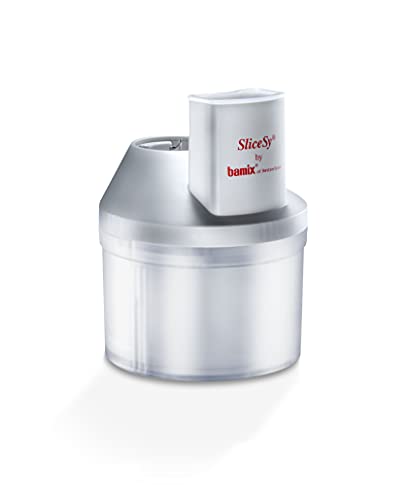 bamix Zubehör SliceSy für alle bamix Stabmixer ab 180 Watt, inkl. 5 Scheiben, Küchenmaschine multifunktional zum Schneiden, Mahlen, Hacken, Lichtgrau von bamix