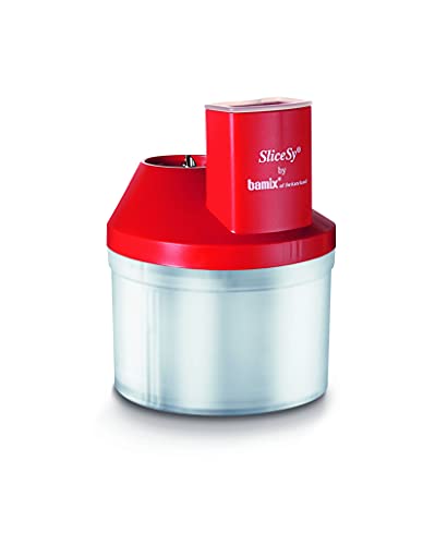 bamix Zubehör SliceSy für alle bamix Stabmixer ab 180 Watt, inkl. 5 Scheiben, Küchenmaschine multifunktional zum Schneiden, Mahlen, Hacken, Rot von bamix