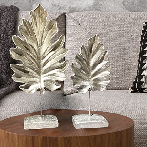 bamyum 2er-Set Sycomore Blätter Skulptur Modern Deko Wohnzimmer Schlafzimmer, Tischdeko, Schreibtisch Deko Silber, Home Decor, Bücherregal Deko, Esstisch Statue Deko Aesthetic Dekoartikel Figuren von bamyum