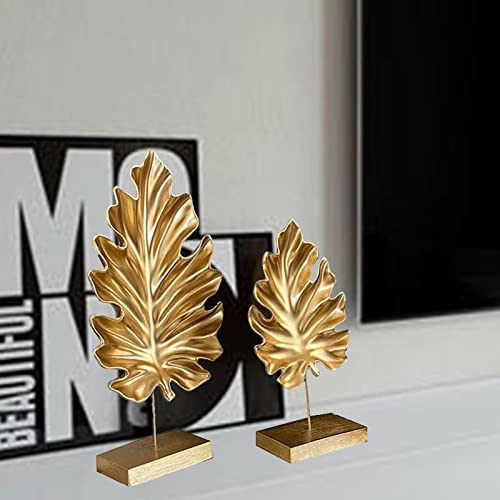 bamyum 2er-Set Sycomore Blätter Skulptur Modern Deko Wohnzimmer Schlafzimmer, Tischdeko, Schreibtisch Deko Gold, Home Decor, Bücherregal Deko, Esstisch Statue Golden Deko Aesthetic Dekoartikel Figuren von bamyum