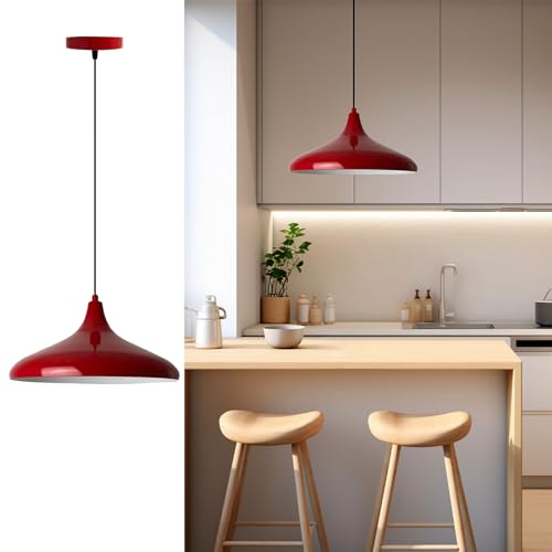 bamyum Champion Küchenlampe Hängend Rot Ø35 cm, Lampenschirm Hängelampe Wohnzimmer, Küchenlampe Deckenleuchte, Skandinavische Pendelleuchte Vintage, Hängelampe Esstisch Wohnzimmer Hängelampe Küche von bamyum