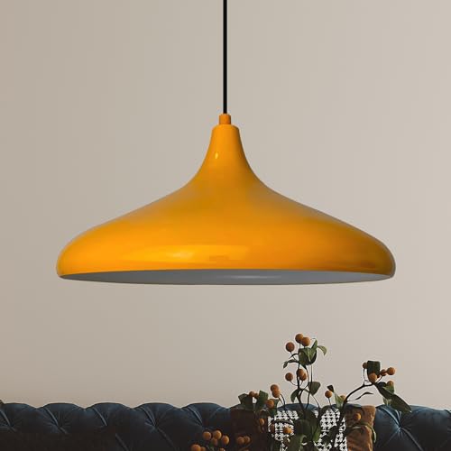 bamyum Champion Küchenlampe Hängend Gelb Ø35 cm, Lampenschirm Hängelampe Wohnzimmer, Küchenlampe Deckenleuchte, Skandinavische Pendelleuchte Vintage, Hängelampe Esstisch Wohnzimmer, Hängelampe Küche von bamyum