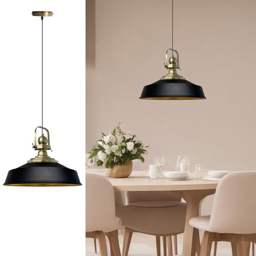 bamyum Asletl Hängelampe Industrial Schwarz Gold Metall Ø41cm, Küchenlampe Schwarz Vintage, Hängelampe Esstisch Vintage E27, Pendelleuchte Schwarz Gold, Wohnzimmerlampe Hängend, Pendelleuchte Esstisch von bamyum