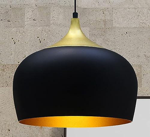 bamyum Kreis Pendelleuchte Schwarz Gold Ø30 cm, Küchenlampe Hangend Vintage, Pendelleuchte Esstisch, Hängelampe Esstisch Vintage Hängelampe Schwarz Gold Küchenlampe Hängend Hängeleuchte Esszimmerlampe von bamyum