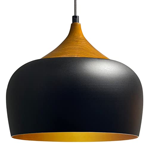 bamyum Kreis Pendelleuchte Esstisch Holzgemustert Schwarz Gold Ø30 cm, Hängelampe Esstisch Holzgemustert, Skandinavisch Pendelleuchte Vintage, Küchenlampe Hangend Vintage, Hängelampe Schwarz Gold von bamyum