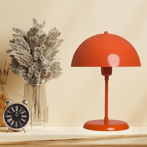 bamyum Lipeo Tischlampe Orange Ø26 cm, Pilz Lampe Metall, Vintage Mushroom Lamp, Pilzlampen Tischlampe Wohnzimmer, Table Lamp Retro Tischleuchte Kleine, Nachttischleuchte Seitenlampe Pilzlampen Orange von bamyum