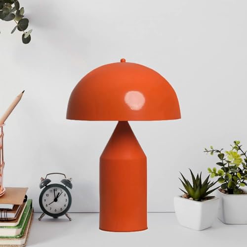 bamyum Lipeo Tischlampe Orange Ø30 cm, Pilz Lampe Metall, Vintage Mushroom Lamp, Pilzlampen Tischlampe Wohnzimmer, Table Lamp Retro Tischleuchte Kleine, Nachttischleuchte Seitenlampe Pilzlampen Orange von bamyum