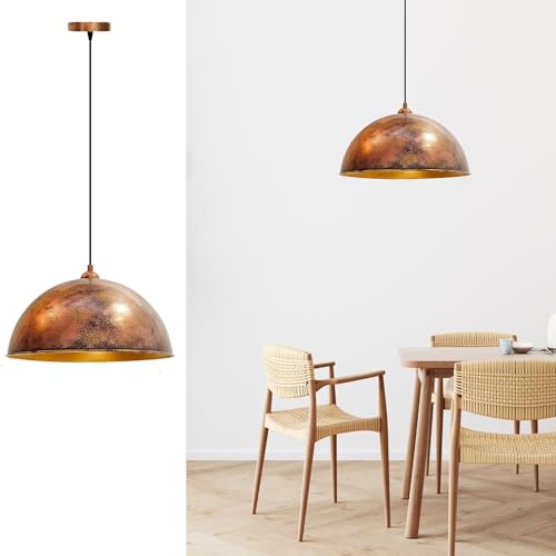 bamyum Hängelampe Wohnzimmer Vintage Ø40 cm Kupferfarbe Handgemalte, Hängelampe Esstisch Vintage Industrial Style, Pendelleuchte Esstisch Vintage E27, Küchenlampe Hängend Copper, Pendelleuchte große von bamyum