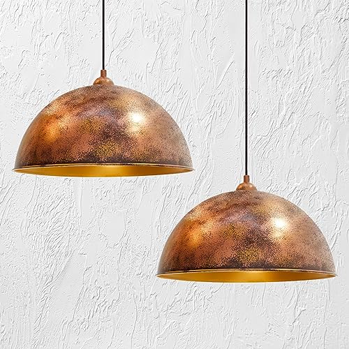 bamyum Pendelleuchte Esstisch 2 Flammig Ø30 cm Kupferfarbe Handgemalte, Küchenlampe Hängend Vintage E27, Hängelampe Wohnzimmer, Pendelleuchte Vintage, Hängelampe Esstisch Vintage, Esstischlampe Copper von bamyum