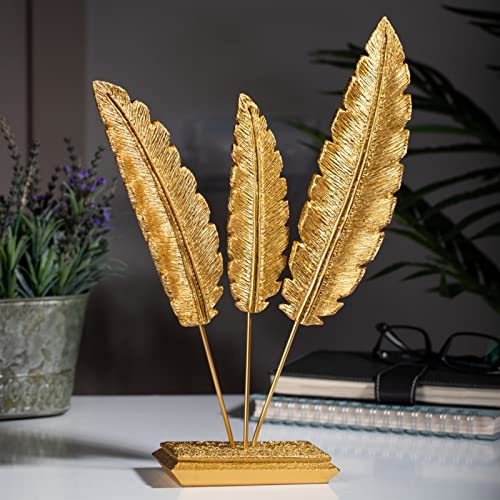 Bamyum 3er-Set Feder Skulptur Modern Deko für Wohnzimmer, Schlafzimmer, Tischdeko, Schreibtisch, Regal, Bücherregal, Esstisch - Statue Golden Aesthetic Figuren von bamyum