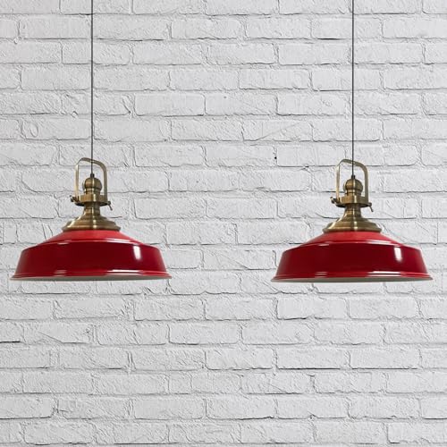 bamyum Asletl Pendelleuchte Esstisch Rot 2 Flammig Metall Ø41 cm, Hängelampe Esstisch Wohnzimmer, Hängelampe Industrial Vintage, Küchenlampe Vintage, Pendelleuchte Rot Esstischlampe, Esszimmerlampe von bamyum