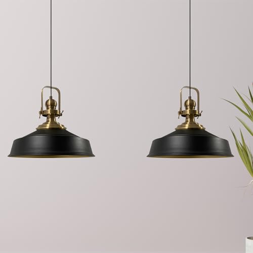 bamyum Asletl Pendelleuchte Esstisch Schwarz Gold 2 Flammig Metall Ø41 cm, Hängelampe Esstisch Wohnzimmer, Hängelampe Industrial Vintage, Küchenlampe Vintage, Pendelleuchte Schwarz Gold, Esstischlampe von bamyum