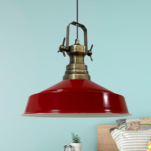 bamyum Asletl Hängelampe Industrial aus Metall Ø41 cm, Küchenlampe Vintage, Hängelampe Esstisch E27, Pendelleuchte Rot, Wohnzimmerlampe Hängend Vintage, Pendelleuchte Esstisch von bamyum