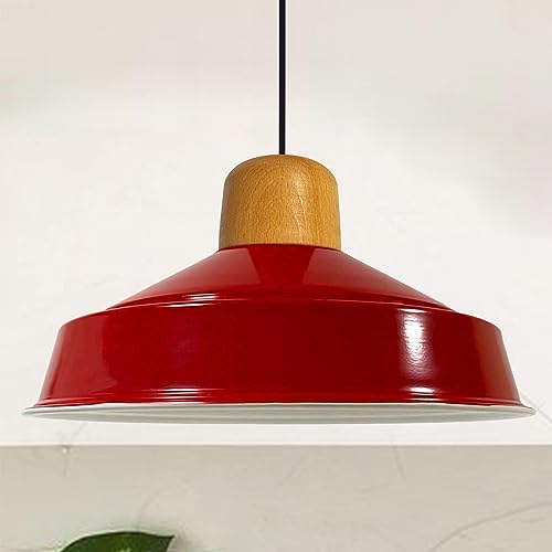 bamyum Asletl Pendelleuchte Esstisch Holz Ø41 cm, Hängelampe Esstisch Holz, Hängelampe Industrial Vintage, Küchenlampe Hängend Vintage, Wohnzimmerlampe Pendelleuchte Rot Metall Küchenlampe Hängend von bamyum