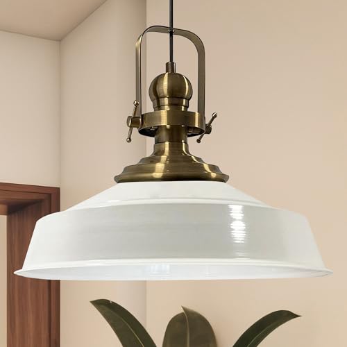 bamyum Asletl Küchenlampe Industrial Metall Ø41cm, Küchenlampen Hängend Vintage, Hängelampe Esstisch, Pendelleuchte Weiß Gold, Wohnzimmerlampe Hängend, Pendelleuchte Esstisch Vintage von bamyum