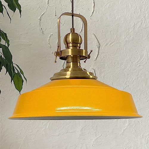 bamyum Asletl Hängelampe Industrial aus Metall Ø41 cm, Küchenlampe Vintage, Hängelampe Esstisch E27, Pendelleuchte Gelb, Wohnzimmerlampe Hängend Vintage, Pendelleuchte Esstisch und Wohnzimmer von bamyum