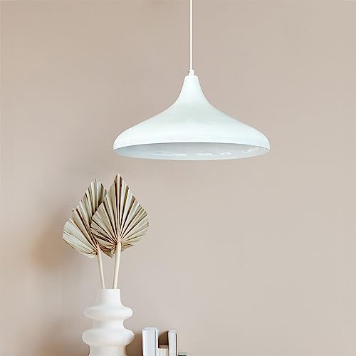 bamyum Champion Küchenlampe Hängend Weiß Ø35 cm, Lampenschirm Hängelampe Wohnzimmer, Küchenlampe Deckenleuchte, Skandinavische Pendelleuchte Vintage, Hängelampe Esstisch Wohnzimmer, Hängelampe Küche von bamyum