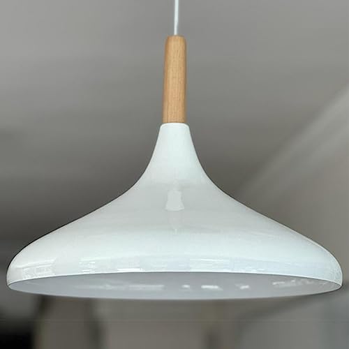 bamyum Champion Hängelampe Esstisch Skandinavisch aus Holz und Metall 35 cm, Pendelleuchte Esstisch, Hängelampe Wohnzimmer, Küchenlampe Hängend E27, Pendelleuchte Weiss für Schlafzimmer, Wohnzimmer von bamyum