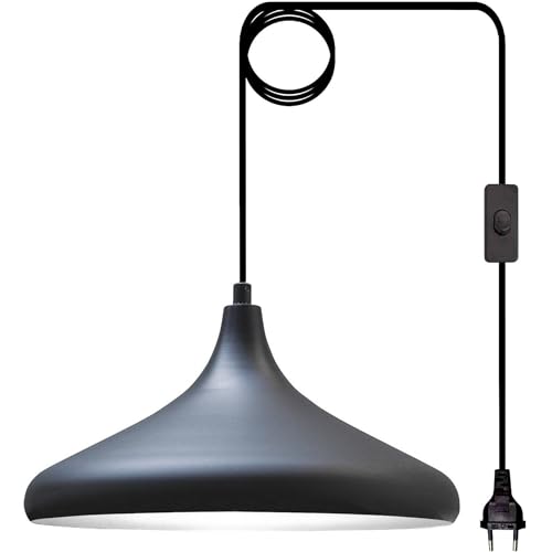 bamyum Champion Hängelampe Schwarz Gold mit Stecker 35 cm, Pendelleuchte mit Stecker, Hängeleuchte Metall mit 450 cm Kabel Schalter EU Stecker, Steckdosenlampe, Küchenlampe Schwarz Gold, Hängelampe von bamyum