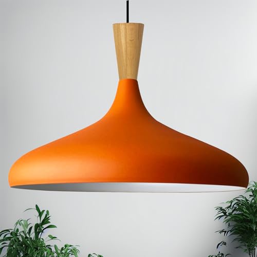 bamyum Champion Pendelleuchte aus Holz, 35 cm Hängelampe Metall E27 Moderne Esstisch Lampe, Skandinavisch Pendellampe für Schlafzimmer Wohnzimmer Küche Esstisch, Küchenlampe Hängend Orange von bamyum