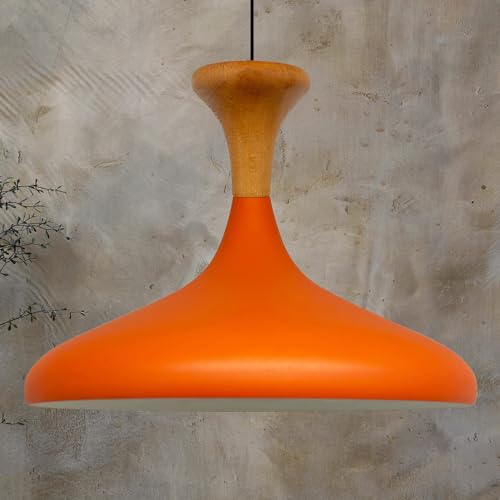 bamyum Champion Pendelleuchte aus Holz, 35 cm Hängelampe Metall E27 Moderne Esstisch Lampe, Skandinavisch Pendellampe für Schlafzimmer Wohnzimmer Küche Esstisch, Küchenlampe Hängend Orange von bamyum