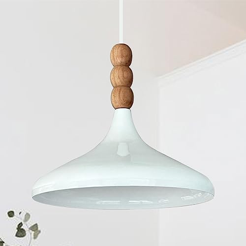 bamyum Champion Pendelleuchte aus Holz, 35 cm Hängelampe Metall E27 Moderne Esstisch Lampe, Skandinavisch Pendellampe für Schlafzimmer Wohnzimmer Küche Esstisch, Küchenlampe Hängend Weiß von bamyum