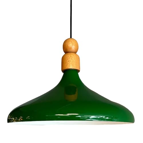 bamyum Champion Pendelleuchte aus Holz, 35 cm Hängelampe Metall E27 Moderne Lampe, Skandinavisch Pendellampe für Schlafzimmer Wohnzimmer Küche Esstisch, Küchenlampe Hängend Grün von bamyum