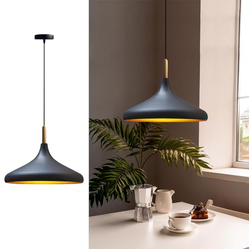 bamyum Champion Pendelleuchte Schwarz Gold aus Holz und Metall 35 cm, Hängelampe Esstisch, Küchenlampe Hängend E27, Hängelampe Schwarz für Kinderzimmer, Schlafzimmer, Wohnzimmer von bamyum