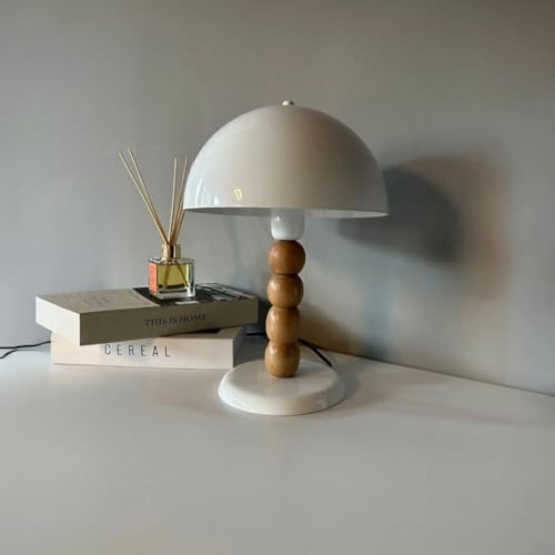 bamyum Lipeo Tischlampe Mit Kabel Weiß Ø26 cm, Pilz Lampe Metall, Vintage Mushroom Lamp, Pilzlampen Wohnzimmer, Table Lamp Retro Tischleuchte Kleine, Nachttischleuchte Seitenlampe Pilzlampen Weiß von bamyum