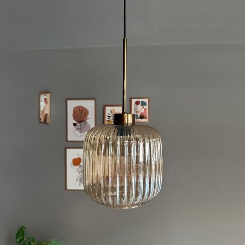 bamyum Mopa Pendelleuchte Vintage Glas, 20 cm Retro Hängelampe Esstich, Pendelleampe Kugel Glas, Küchenlampe Wohnzimmer E27, Glaslampe Hangend Esstich, Lampenschirm von bamyum
