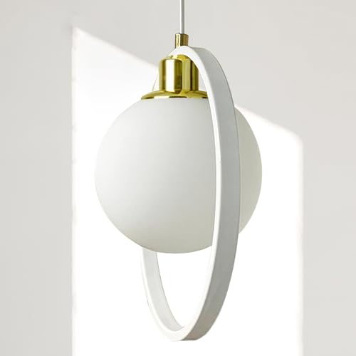 bamyum Newrey Hängelampe Weiß Glas Modern Pendelleuchte Metall Kronleuchter Lampe Wohnzimmer Schlafzimmer Esstisch Küchenlampe von bamyum