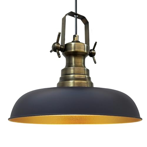 bamyum Nota-Knob Hängelampe Vintage Schwarz 30 cm, Nota Küchenlampe Hängend Vintage, Pendelleuchte Vintage Industrial, Hängelampe Esstisch Wohnzimmer, Retro Küchenlampe Hängend, Pendelleuchte Esstisch von bamyum