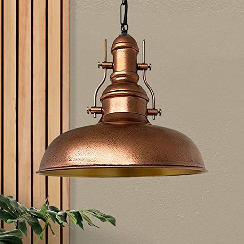 bamyum Hängelampe Vintage Kupferfarbe Ø30 cm, Nota Küchenlampe Hängend Vintage, Pendelleuchte Vintage Industrial, Hängelampe Esstisch Wohnzimmer, Retro Lampe Küchenlampe Hängend Pendelleuchte Esstisch von bamyum