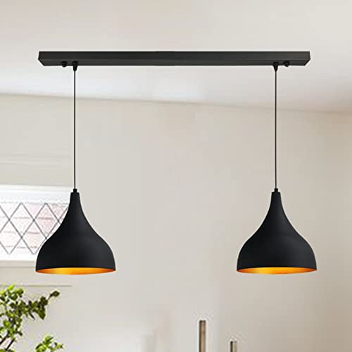 bamyum Pendelleuchte Esstisch I Adash I 2 Flammige Metall Hängelampe Ø 26 Cm Schwarz Deckenlampe Wohnzimmer Esstisch Rund Lampenschirm Hängelampe - Pendelleuchte Schwarz von bamyum