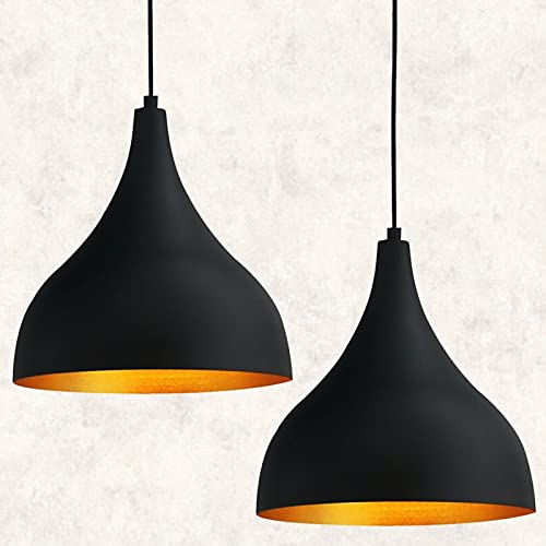 bamyum Adash Hängelampe Esstisch Schwarz Gold 2 Flammig Ø26 cm, Pendelleuchte Schwarz Gold, Lampenschirm Hängelampe Wohnzimmer Vintage, Esstischlampe, Pendelleuchte Esstisch Wohnzimmer Esszimmerlampe von bamyum