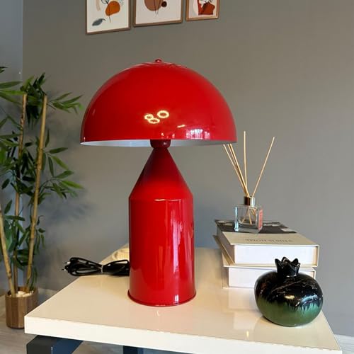 bamyum Lipeo Tischlampe Rot Ø30 cm, Pilz Lampe Metall, Vintage Mushroom Lamp, Pilzlampen Tischlampe Wohnzimmer, Table Lamp Retro Tischleuchte Kleine, Nachttischleuchte Seitenlampe Pilzlampen Rot von bamyum