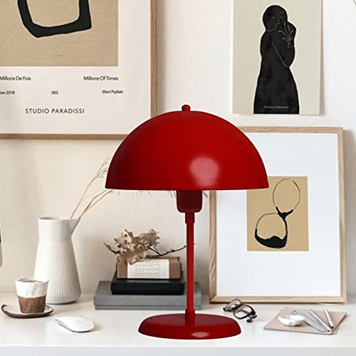 bamyum Lipeo Tischlampe Rot Ø26 cm, Pilz Lampe Metall, Vintage Mushroom Lamp, Pilzlampen Tischlampe Wohnzimmer, Table Lamp Retro Tischleuchte Kleine, Nachttischleuchte Seitenlampe Pilzlampen Rot von bamyum