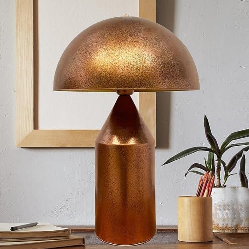 bamyum Lipeo Tischlampe Kupferfarbe Ø30 cm, Pilz Lampe Metall, Vintage Mushroom Lamp, Pilzlampen Tischlampe Wohnzimmer, Table Lamp Retro Tischleuchte Kleine, Nachttischleuchte Seitenlampe Pilzlampen von bamyum