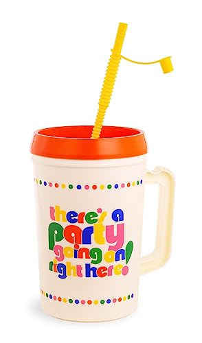 ban.do 32oz Plastikbecher mit Griff und Deckel, großer Becher mit Strohhalm, niedlicher Krankenhausbecher, BPA-freier Wasserkrug, Trucker-Becher für Erwachsene, There'a Party von ban.do