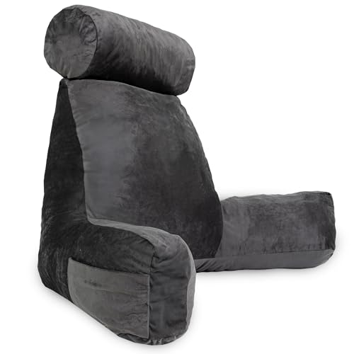 bananair – Lesekissen für Bett und Sofa aus Samt – Abnehmbare, Maschinenwaschbare Hülle – Weich & Komfortabel, Rückenstütze mit Armlehnen & Ergonomischer Sitzfläche (Grau) von bananair