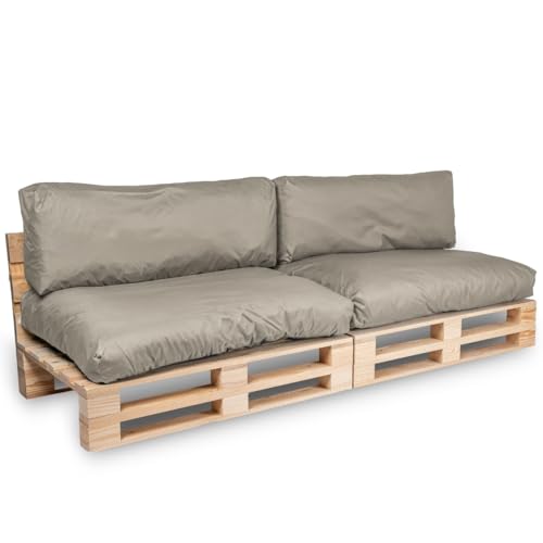 bananair - Palettenkissen Outdoor Wasserdicht & Abnehmbar - Schaumstoffpolsterung, Bequem - Polster Ideal für Europaletten/Palettenmöbel (Set 2 Sitzkissen 120x80 + 2 Rückenkissen 120x40, Hellgrau) von bananair