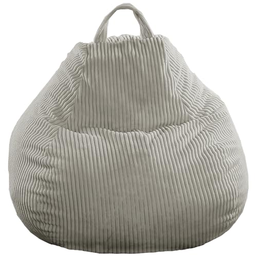 bananair - Sitzsack Kinder und Erwachsene - Cordstoff Breit Gerippt - Weich & Bequem - Maschinenwaschbarer Bezug - Leicht Transportierbar - Bean Bag, Gaming Sitzsack (105 x 85 cm, Hellgrau) von bananair
