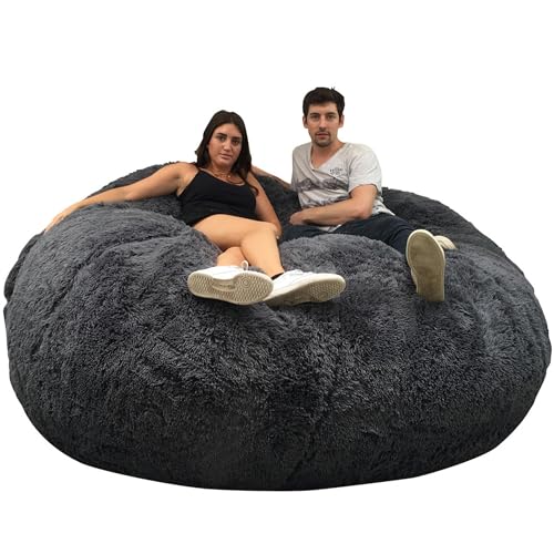 bananair Sitzsack XXL mit Füllung - Größe 180 cm - Weich und Bequem - Maschinenwaschbarer Kunstpelzbezug - Großzügig gefüllt mit Schaumstoffen - Riesen Sitzsack, Sessel, Sofa - Farbe Grau von bananair