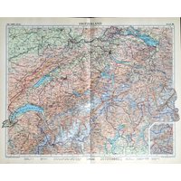 1958 Vintage Map Of Switzerland - Grosse Landkarte Der Schweiz von bananastrudel