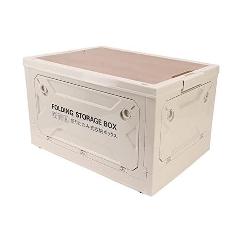 banapoy Faltbare Aufbewahrungsbox, 50L Kunststoff-Aufbewahrungsbehälter, Zusammenklappbare Aufbewahrungsbox mit Holzdeckeln, Multidirektional Offen, Schrank-Organizer-Behälter für Camping (Grau-weiß) von banapoy