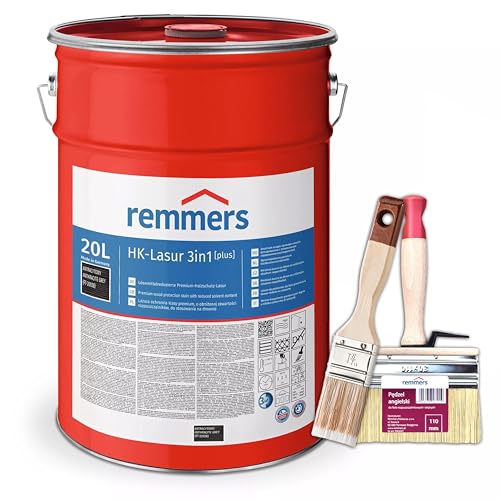 Bandloo Set HK-Lasur 3in1 Plus + Pinsel – Holzlasur für Außenbereich: Imprägnierung, Grundierung & Lasur in einem, Schutz vor Feuchtigkeit & UV-Strahlung, Varnish (Anthrazitgrau, 20 L) von bandloo