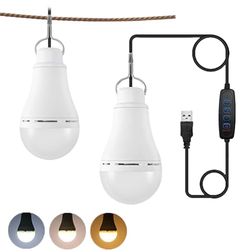 bangminda USB LED Lampe Birne Dimmbare 2 Stücke Weiß USB LED Lampe Birn mit Lieferumfang Schalter Zeltlampe Glühbirne 3 Leuchtmodi für Camping Notlicht Wandern Angeln Outdoor von bangminda