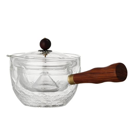 Chinesisches Tee-Set, 650/450 ml, hitzebeständiges Glas, Teekanne mit Holzgriff, Seitengriff, Kung-Fu-Oolong-Teesieb, Teebereiter von bangyao
