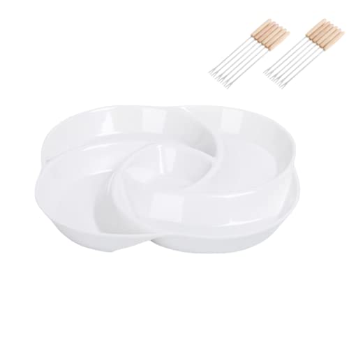 Fondueteller 4 Teiliges Set Fondue Teller Weiß mit 12 Fonduegabeln 26.5cm/10 inch von bangyao